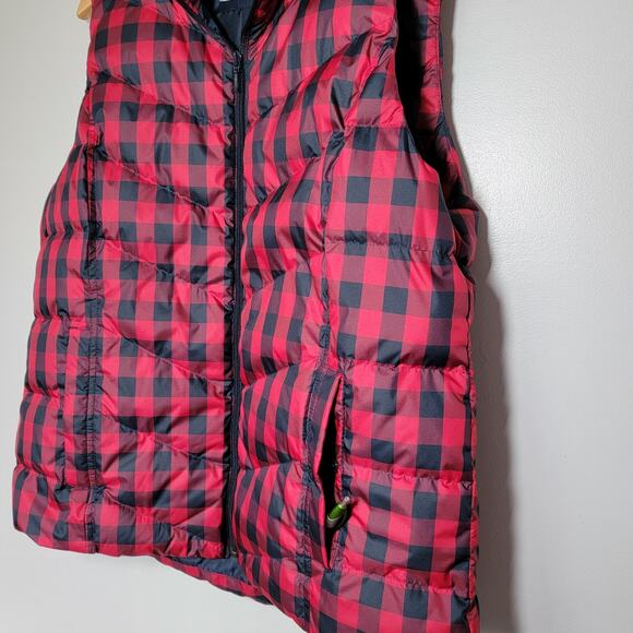 Lands End Down Puffer Vest Buffalo Plaid Red Gingham Check Sz L Gorpcore Layer - Picture 2 of 9